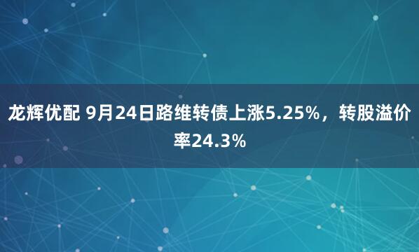 龙辉优配 9月24日路维转债上涨5.25%，转股溢价率24.3%